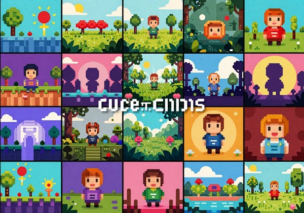 Indie Discovery Set collection - vibrant mosaic of hand-drawn and pixel art indie game worlds