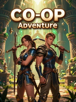 Dungeon Forge: Together - co-op adventure game cover with two heroes back to back in a vibrant fantasy dungeon