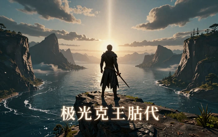 Forge Pick editorial - hero standing at cliff edge overlooking a vast glowing magical RPG world at golden hour