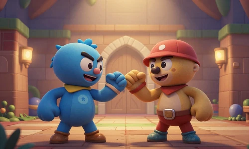 New Signal: Co-op Weekend Build collection update - two characters celebrating victory in a colorful dungeon